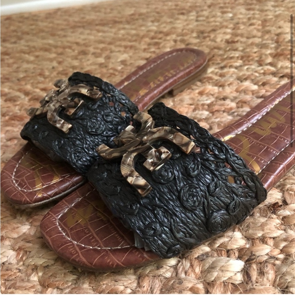 Sam Edelman Backer Black and Brown Raffia Slide Sandals 8 - Picture 3 of 12